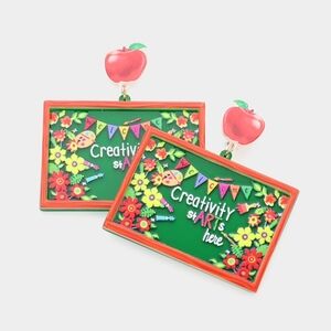 Creativity StARTS Here ChalkBoard Teacher Dangle Earrings Apple School Gift Drop